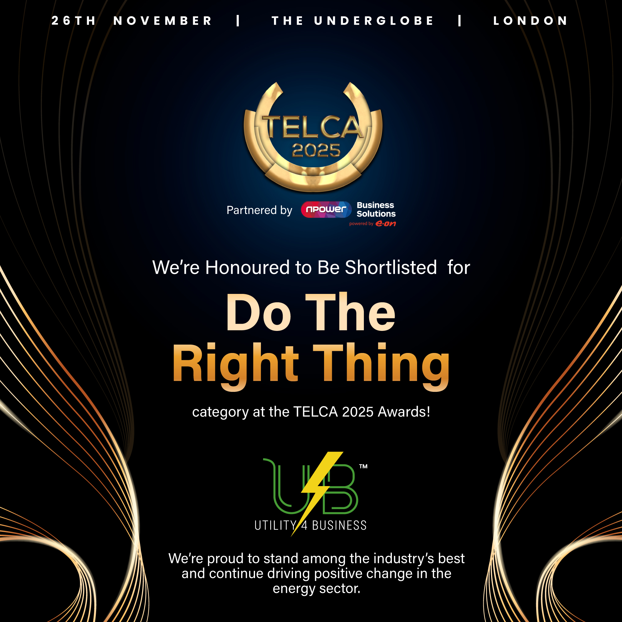 Utility4Business: TELCA 2025 'Do The Right Thing' nominee for Best SME Customer Service.